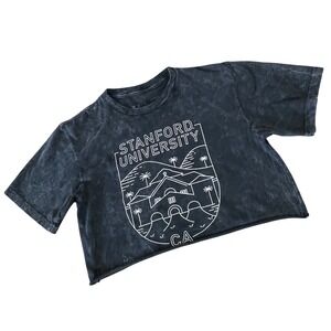 Stanford University Crop Top T-Shirt SMALL Black White Distressed California